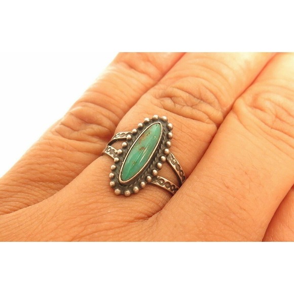 Vintage Southwestern Oval Green Turquoise Sterling Silver Ring*Frog*Sz7.75 - Picture 6 of 6